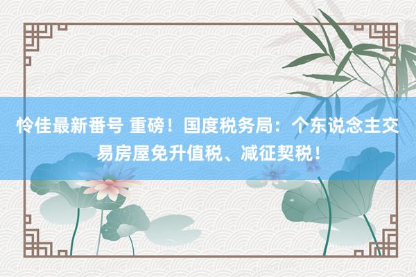 怜佳最新番号 重磅！国度税务局：个东说念主交易房屋免升值税、减征契税！