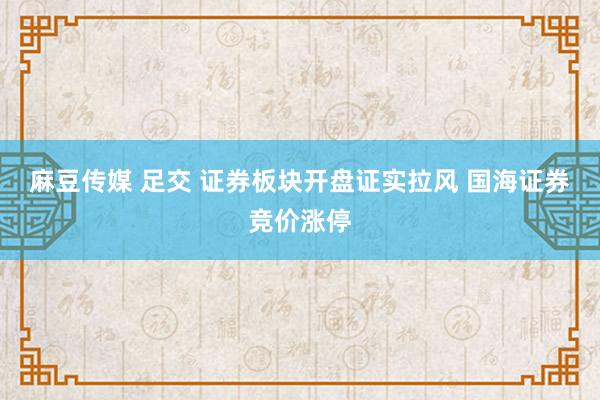 麻豆传媒 足交 证券板块开盘证实拉风 国海证券竞价涨停