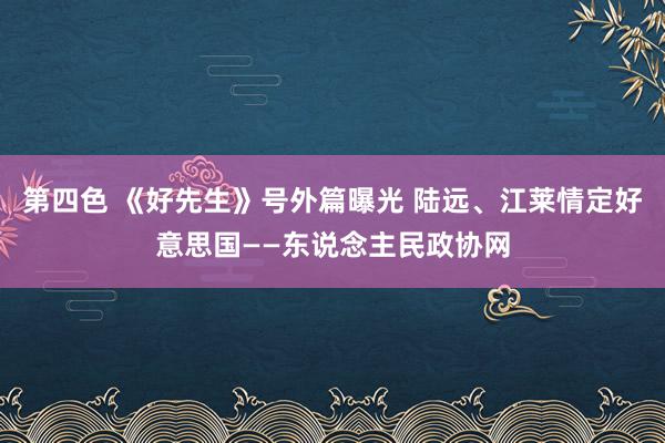 第四色 《好先生》号外篇曝光 陆远、江莱情定好意思国——东说念主民政协网